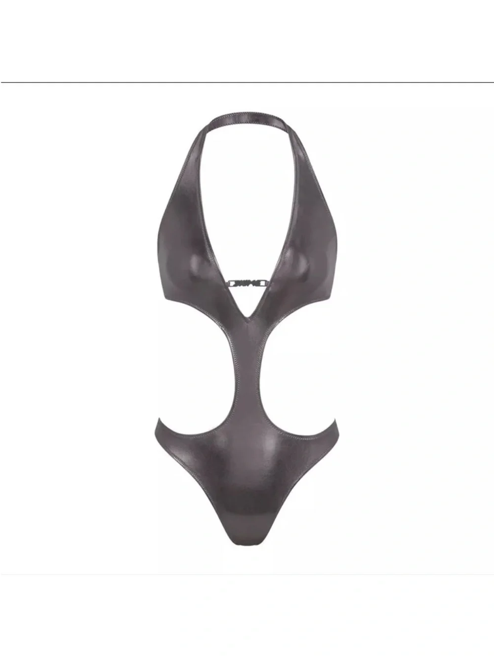SKIMS NWT Metallic Swim Halter Monokini - Carbon